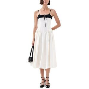 Extro&Vert Womens  Corset Top Pleated Midi Dress, White